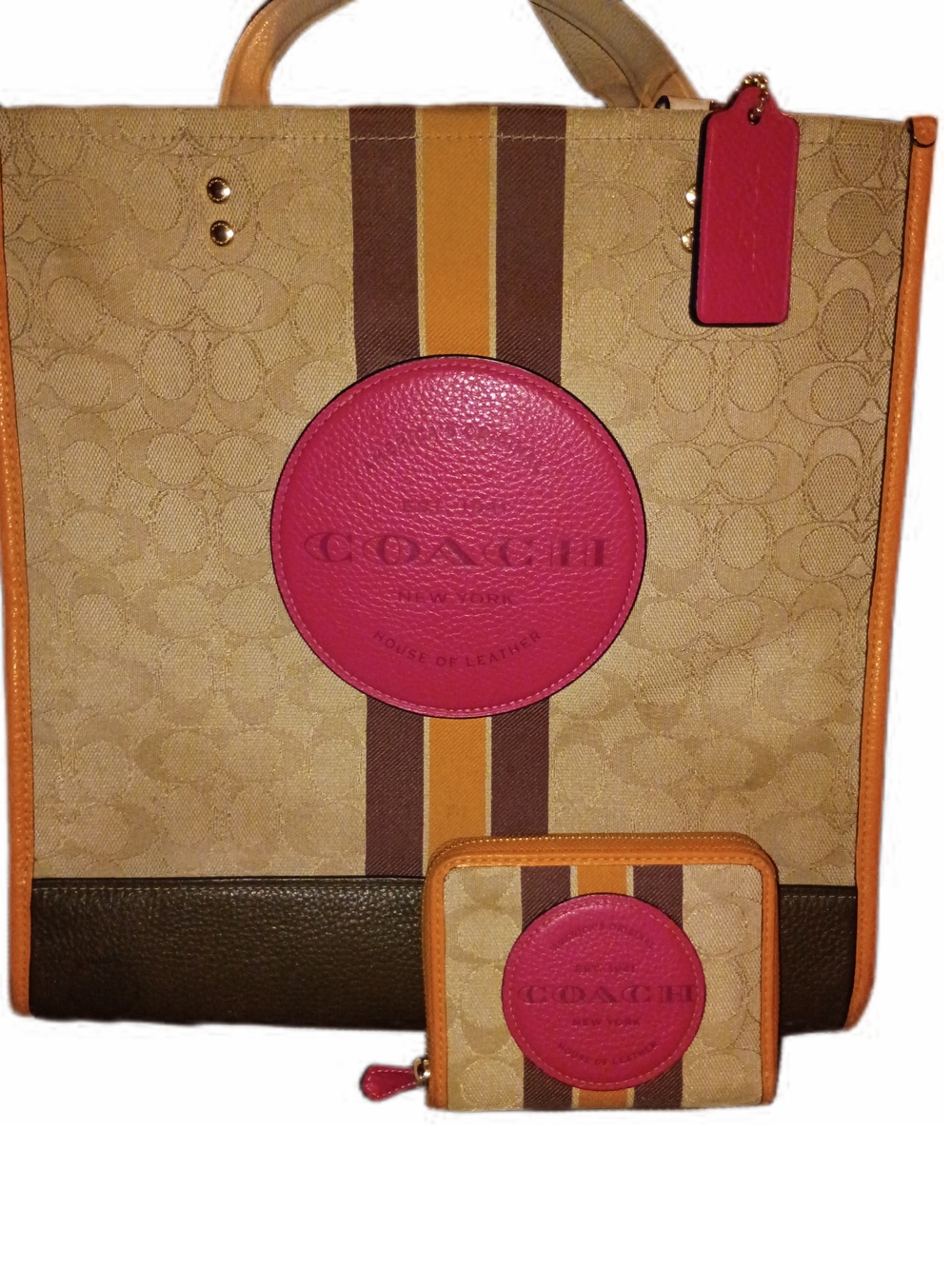 🧡 HOT! COACH Signature Jacquard Tote & Zip Wallet Set – EUC – Very Retro Vibes